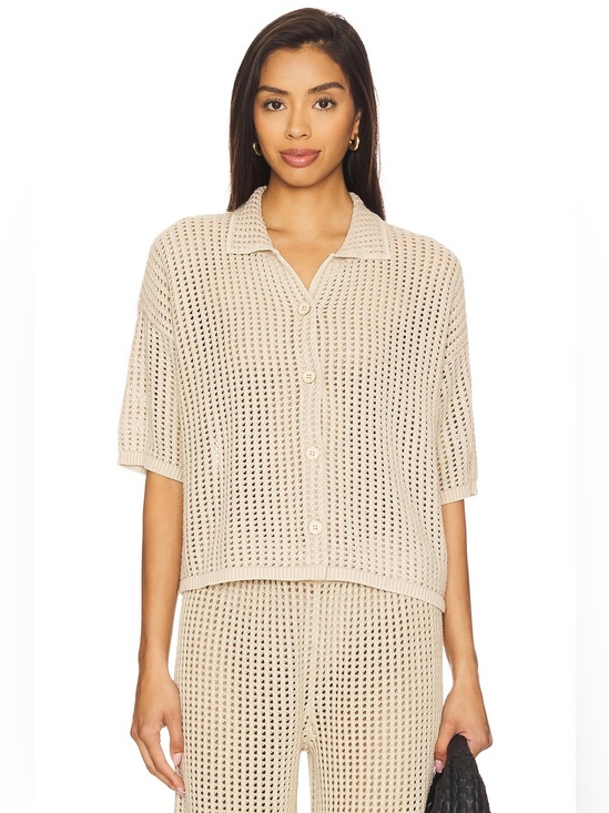 Barefoot Dreams Tops - Barefoot Dreams Sunbleached Buttoned Short Sleeve in Stone